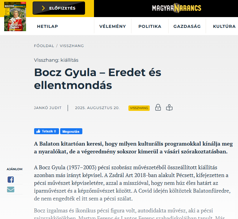 Bocz Gyula | Magyar Narancs 2025-08-20
